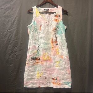 Charli B 100% Linen Sleeveless Mini Dress White Pastel Print & Pockets Size S